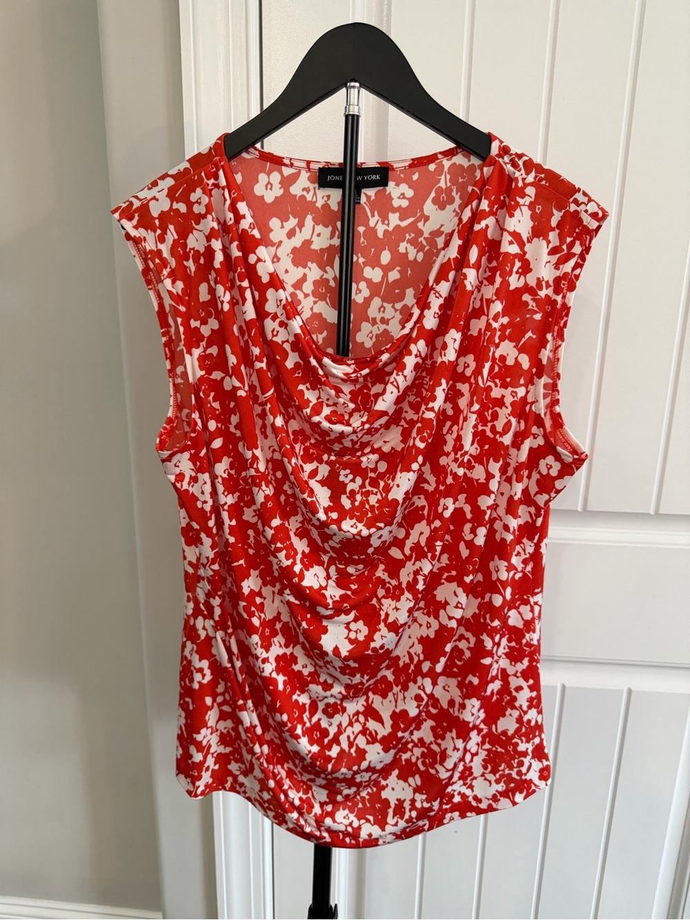 Jones New York Red & White Draped Cowl Neck Camisole